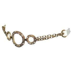 VTG Dolce & Gabbana White Leather Gold Rhinestone O-Ring Chain Glam Belt